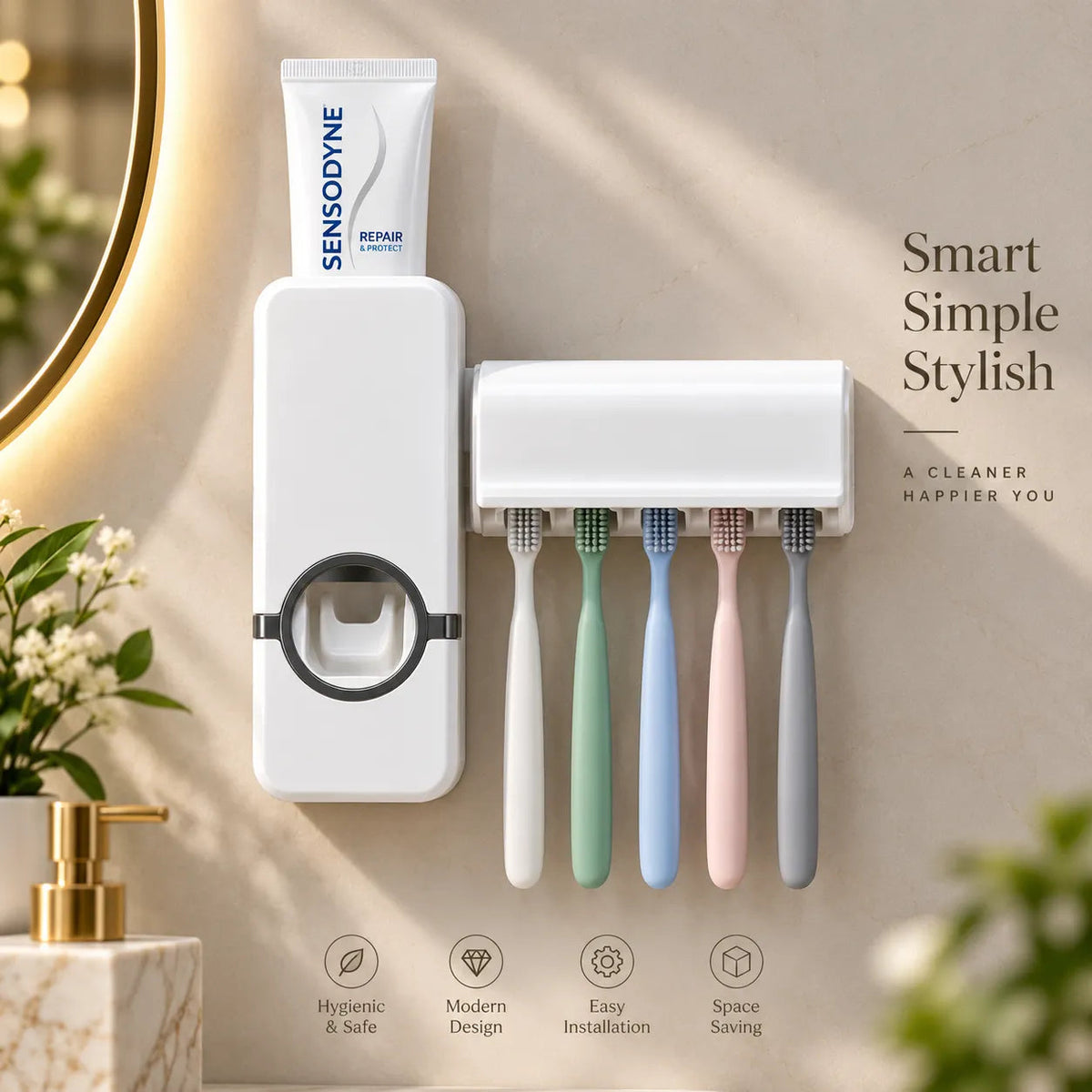 Automatic Toothpaste Dispenser & Toothbrush Holder Set