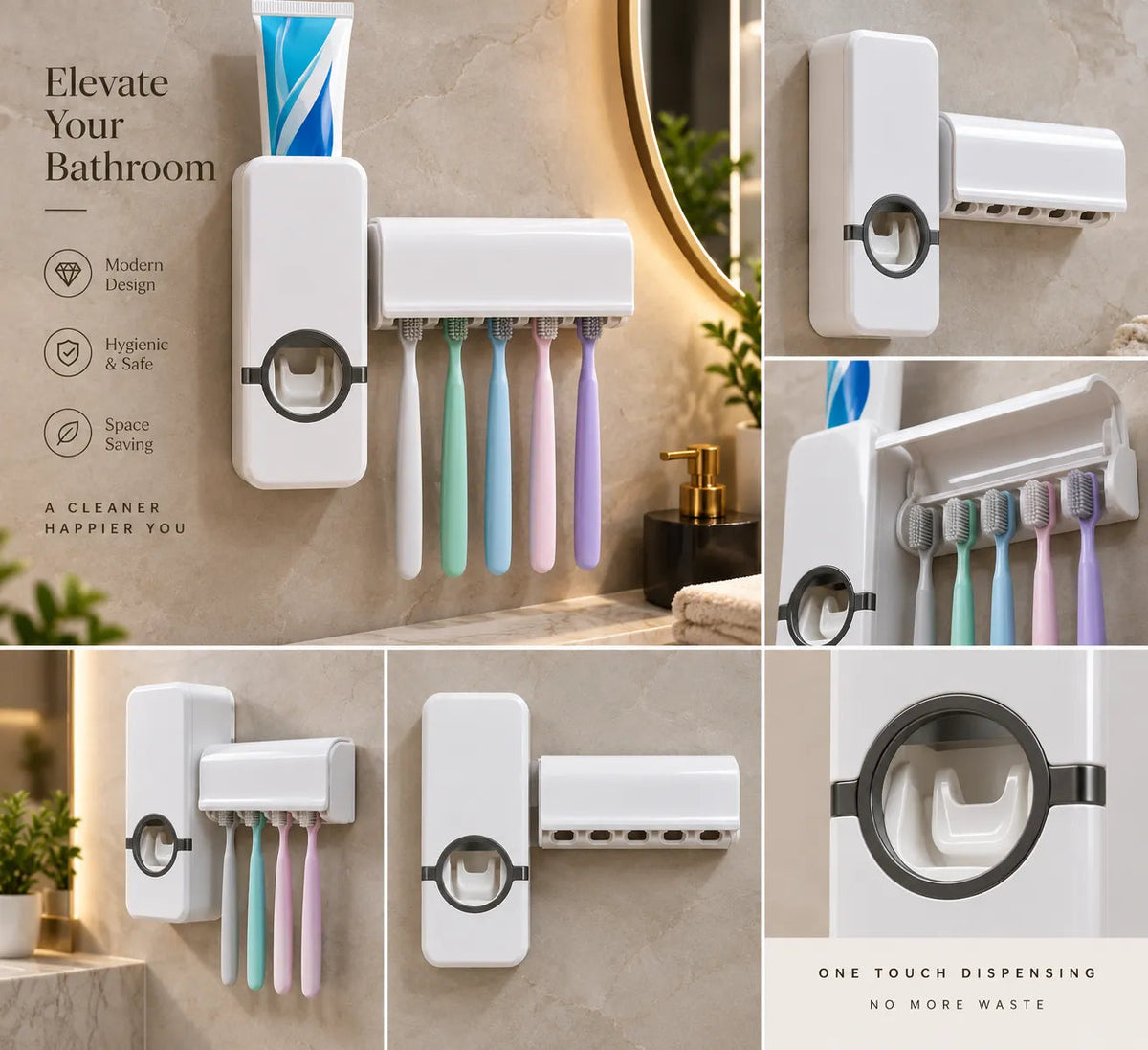 Automatic Toothpaste Dispenser & Toothbrush Holder Set