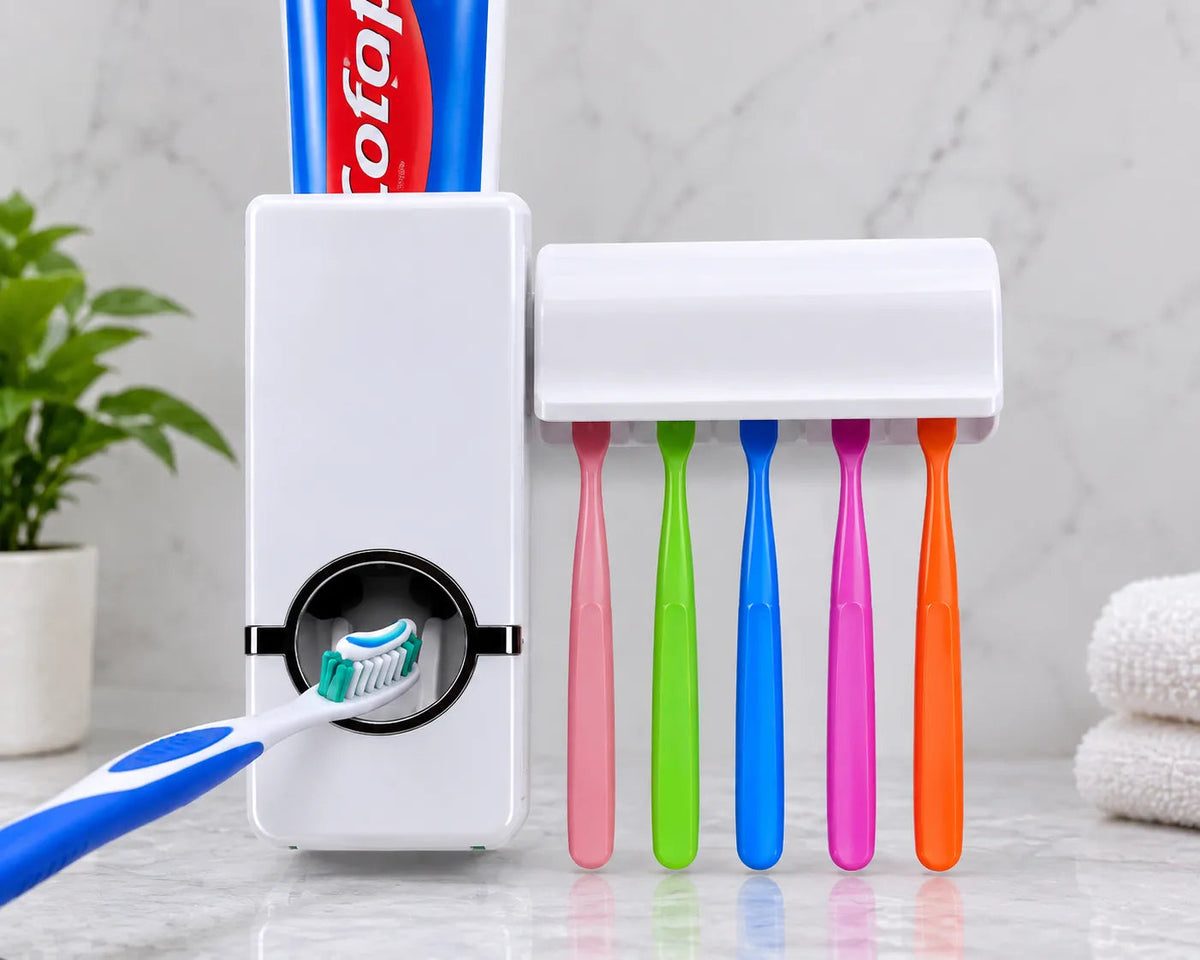 Automatic Toothpaste Dispenser & Toothbrush Holder Set
